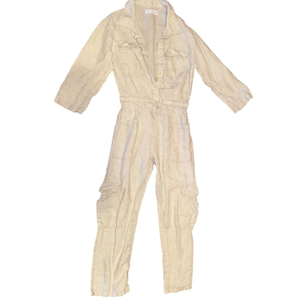 Girls Linen Cargo Style Jumpsuit